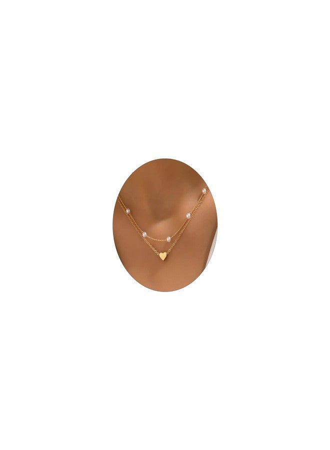 ASCOMY Dainty Gold Necklace for Women 14K Gold Plated Necklaces for Her Layered Pearl Choker O Chain Love Heart Pendant Necklaces Cute Necklaces Festival Jewelry Gift for Women - Image 1
